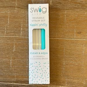 Swig Life Reusable Straw Set - Clear & Aqua - 6.5”